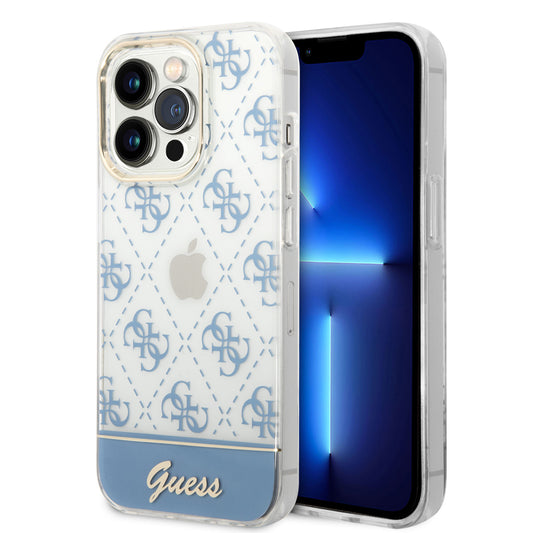 Guess iPhone 14 Pro Max Backcover - 4G Pattern Script - Blauw
