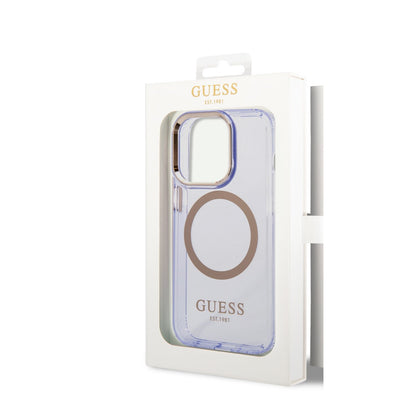 Guess iPhone 14 PRO Backcover - Magsafe Compatible - Transparant Paars