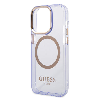 Guess iPhone 14 PRO Backcover - Magsafe Compatible - Transparant Paars