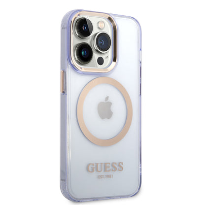 Guess iPhone 14 Pro Max Backcover - Magsafe Compatible - Transparant Paars