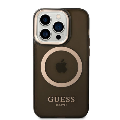 Guess iPhone 14 Pro Max Backcover - Magsafe Compatible - Transparant Zwart