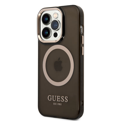 Guess iPhone 14 Pro Max Backcover - Magsafe Compatible - Transparant Zwart