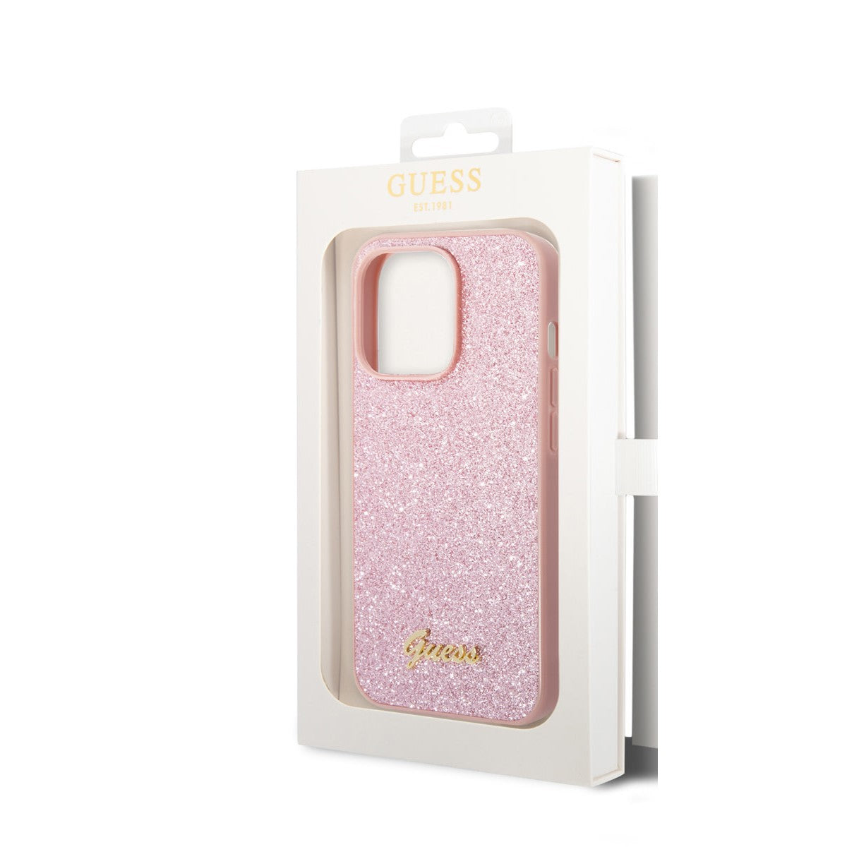 Guess iPhone 14 Pro Max Backcover - Glitter Collectie - Roze