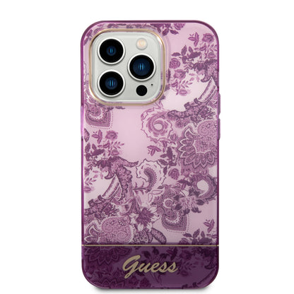 Guess iPhone 14 Pro Max Backcover - Porselein Collectie - Fuchsia