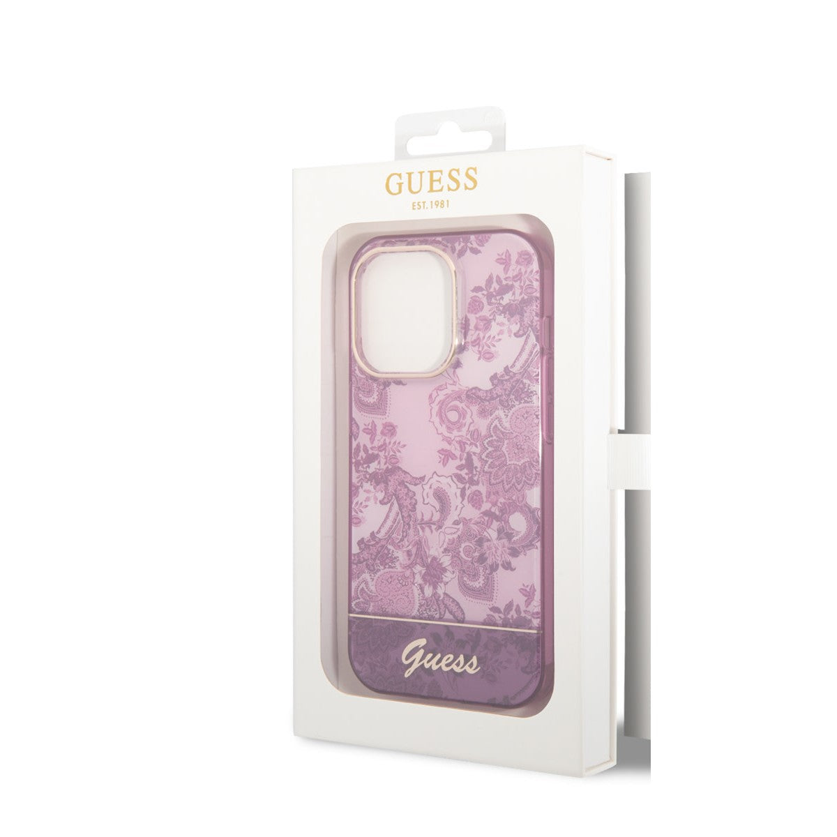 Guess iPhone 14 Pro Max Backcover - Porselein Collectie - Fuchsia