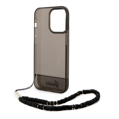 Guess iPhone 14 Pro Max Backcover - met koord - Transparant Zwart