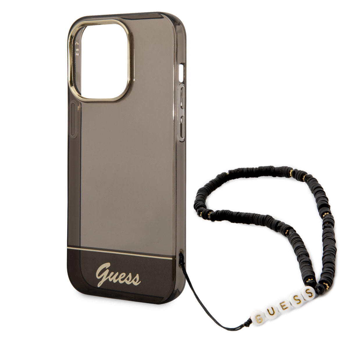 Guess iPhone 14 Pro Max Backcover - met koord - Transparant Zwart
