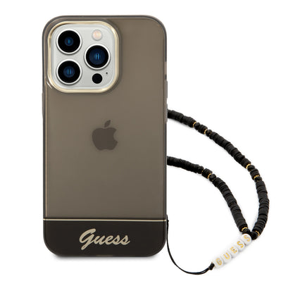 Guess iPhone 14 PRO Backcover - met koord - Transparant Zwart