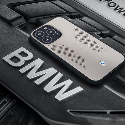 BMW iPhone 13 PRO kunstleer Backcover - Perforated Sides - Beige