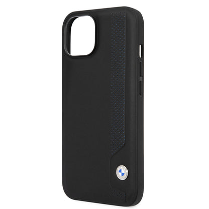 BMW iPhone 14 Plus kunstleer Backcover - Blue dots - Zwart