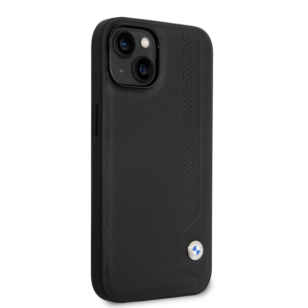 BMW iPhone 14 kunstleer Backcover - Blue dots - Zwart
