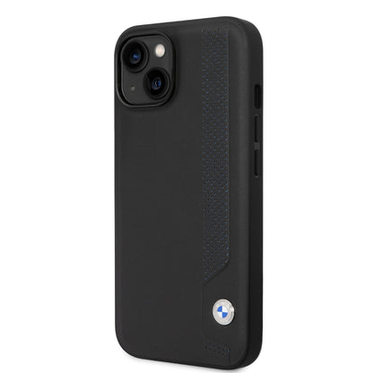 BMW iPhone 14 kunstleer Backcover - Blue dots - Zwart