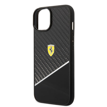 Ferrari iPhone 14 Backcover - Carbon - Stripe - Zwart