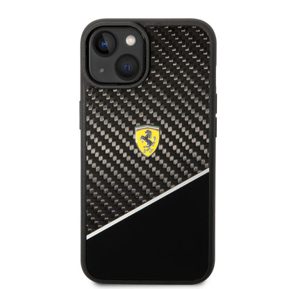 Ferrari iPhone 14 Plus Backcover - Carbon - Stripe - Zwart