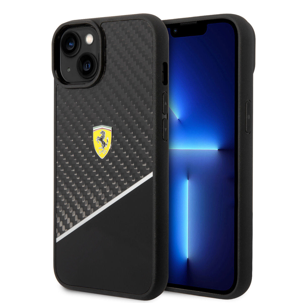 Ferrari iPhone 14 Backcover - Carbon - Stripe - Zwart