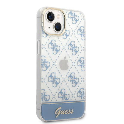 Guess iPhone 14 Backcover - 4G Pattern Script - Blauw