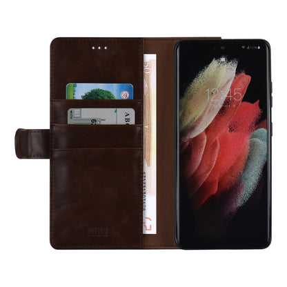 Samsung S21 Ultra Luxe Bookcase met 3 Pasjeshouders - Magneetsluiting - Donkerbruin