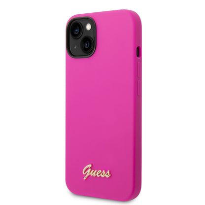 Guess iPhone 14 Plus Backcover - Gold Logo - Fuchsia