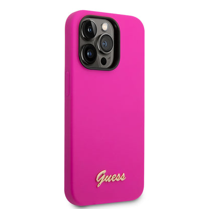 Guess iPhone 14 PRO MAX Backcover - Gold Logo - Fuchsia