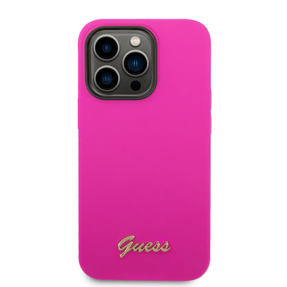 Guess iPhone 14 PRO MAX Backcover - Gold Logo - Fuchsia