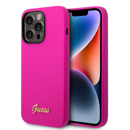 Guess iPhone 14 PRO Backcover - Gold Logo - Fuchsia