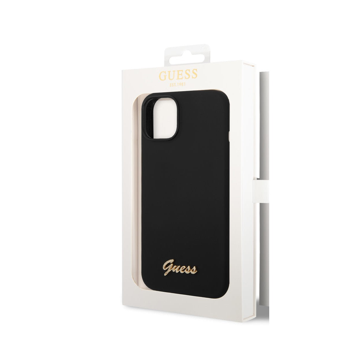 Guess iPhone 14 Plus Backcover - Gold Logo - Zwart