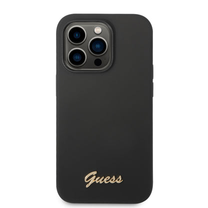 Guess iPhone 14 PRO Backcover - Gold Logo - Zwart