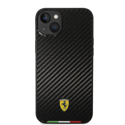 Ferrari iPhone 14 Plus Backcover - Italian Flag Line - Zwart