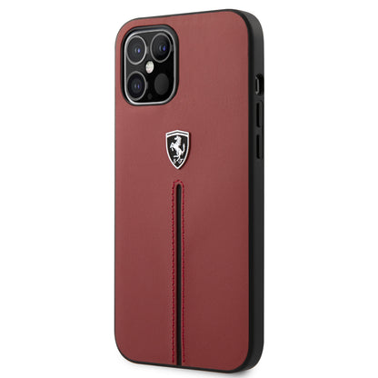 Ferrari iPhone 12 PRO MAX Backcover - Rood met zwarte streep