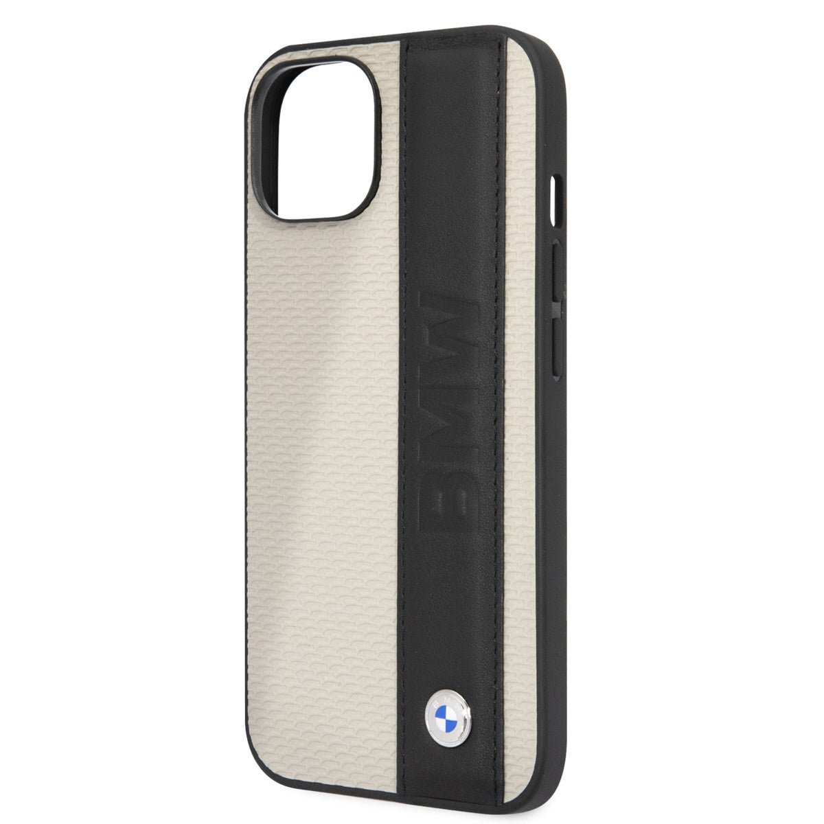 BMW iPhone 14 kunstleer Backcover - Textured & Logo Stripe - Beige