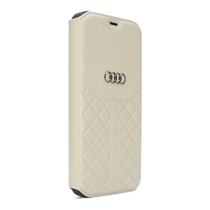 Audi Leren Bookcase voor iPhone 12 PRO MAX - Magneetsluiting - Q8 Serie - Beige