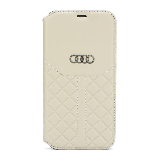 Audi Leren Bookcase voor iPhone 12 PRO MAX - Magneetsluiting - Q8 Serie - Beige