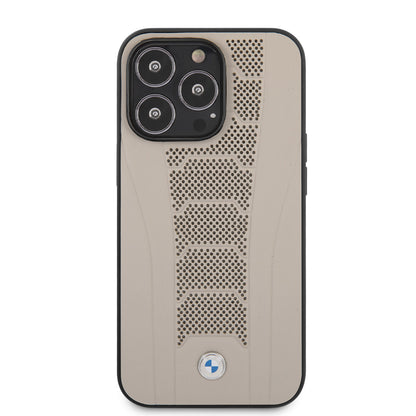 BMW iPhone 13 PRO MAX kunstleer Backcover - Perforated Deboss Lines - Beige