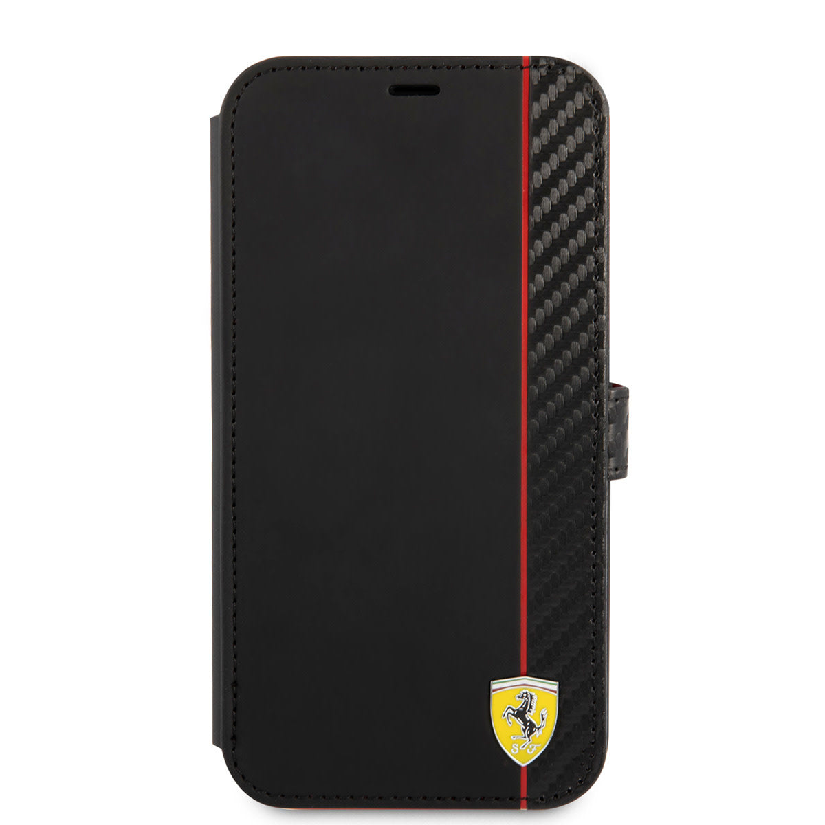 Ferrari iPhone 13 PRO Bookcase met magneetsluiting - Carbon Stripe - Zwart
