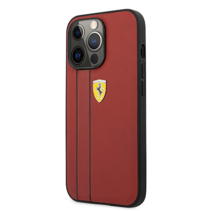 Ferrari iPhone 13 PRO Backcover - Debossed Stripes - Rood