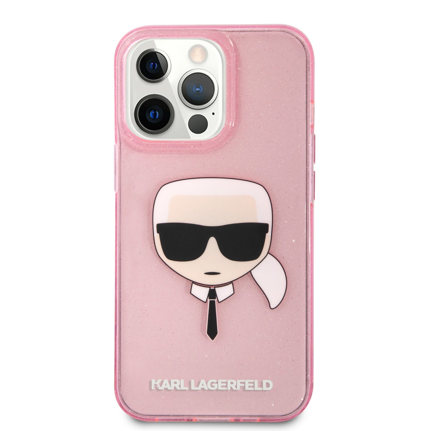 Karl Lagerfeld iPhone 13 PRO Backcover -  Glitter - Karl's head - Transparant Roze