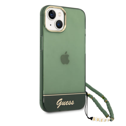 Guess iPhone 14 Backcover - met koord - Transparant Groen