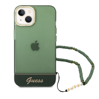 Guess iPhone 14 Plus Backcover - met koord - Transparant Groen
