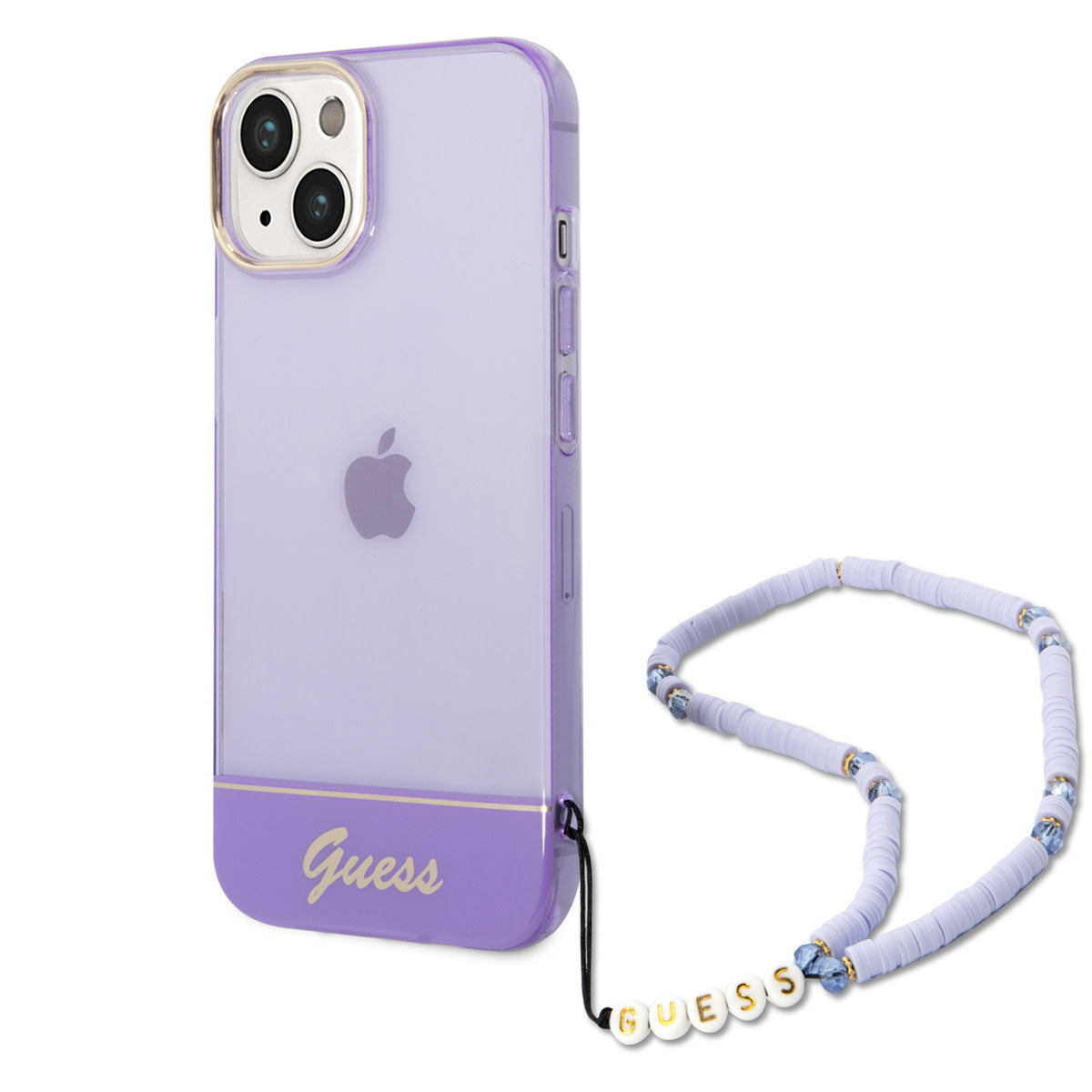 Guess iPhone 14 Backcover - met koord - Transparant Paars