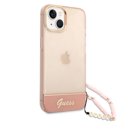 Guess iPhone 14 Plus Backcover - met koord - Transparant Roze
