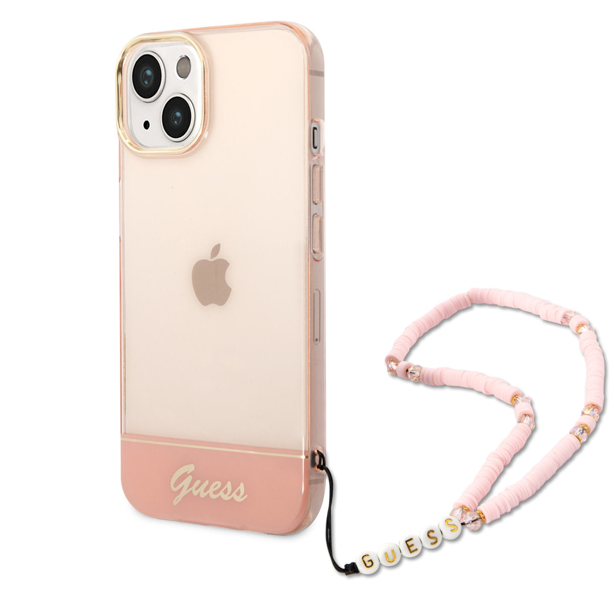 Guess iPhone 14 Backcover - met koord - Transparant Roze