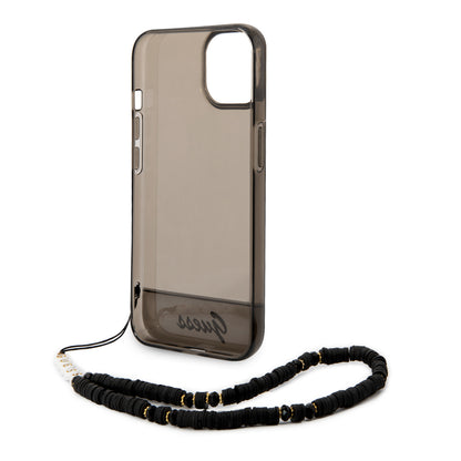 Guess iPhone 14 Backcover - met koord - Transparant Zwart