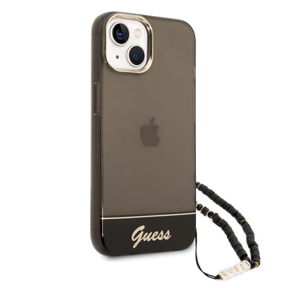 Guess iPhone 14 Backcover - met koord - Transparant Zwart