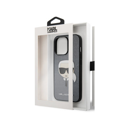 Karl Lagerfeld iPhone 13 PRO Backcover - Karl's head - Zilver