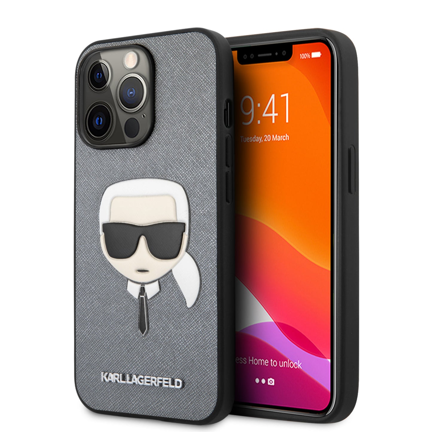 Karl Lagerfeld iPhone 13 PRO Backcover - Karl's head - Zilver