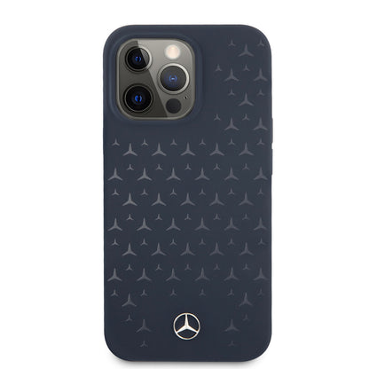 Mercedes-Benz iPhone 13 PRO Leren Backcover - Star Pattern - Blauw