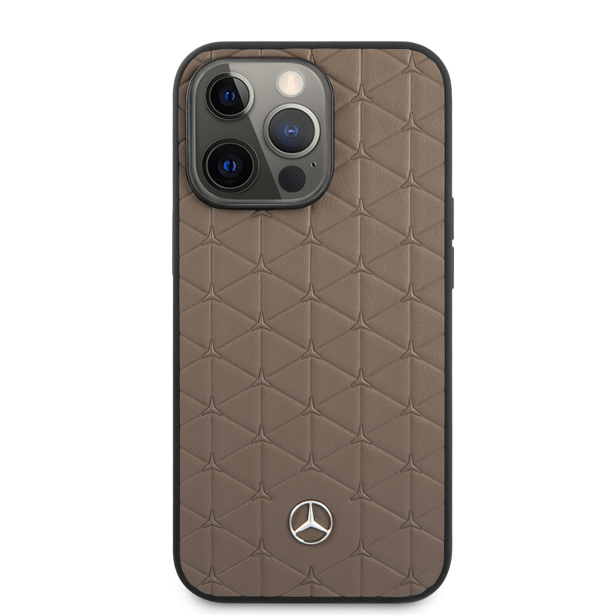 Mercedes-Benz iPhone 13 PRO Leren Backcover - Quilted Mini Stars & Lines - Bruin