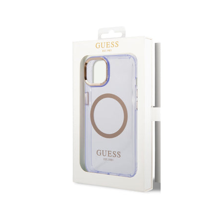 Guess iPhone 14 Plus Backcover - Magsafe Compatible - Transparant Paars
