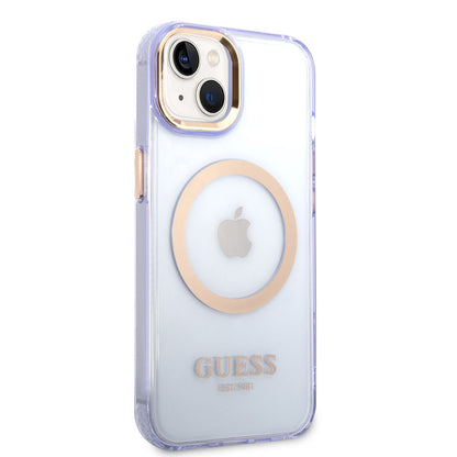 Guess iPhone 14 Backcover - Magsafe Compatible - Transparant Paars