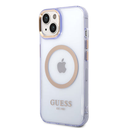 Guess iPhone 14 Backcover - Magsafe Compatible - Transparant Paars
